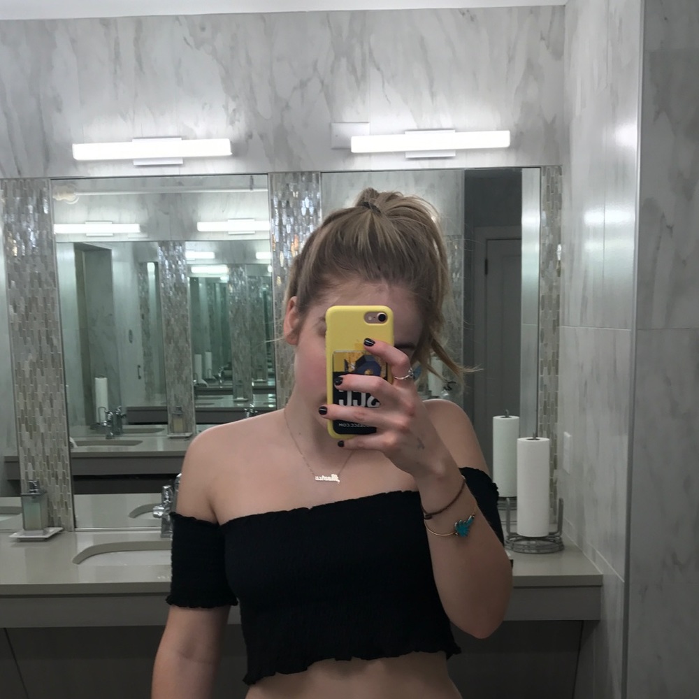 Zara ruched off the shoulder crop top